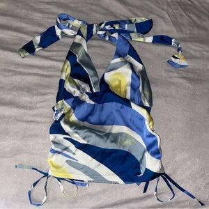 BLUE SATIN HALTER TOP